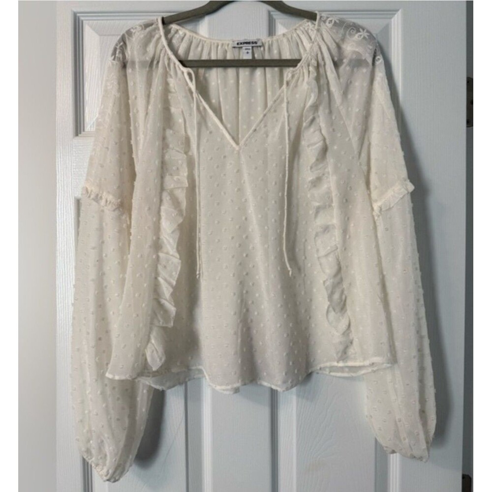 Express Swiss Dot Bishop Sleeve Bohemian Cream Blouse Size Small